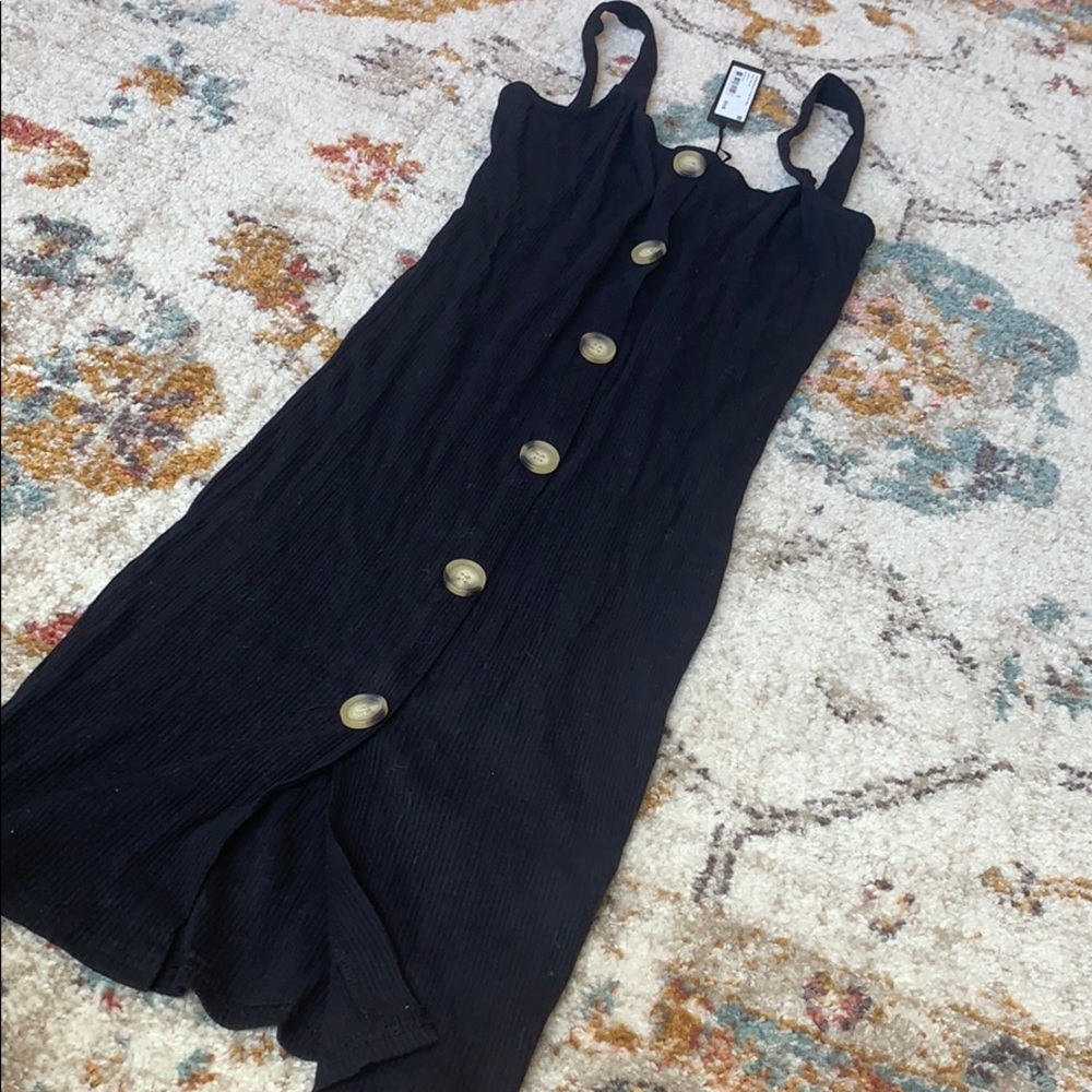 Black ribbed button dress